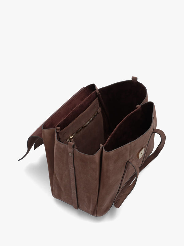 Large The Chancery Flapover Coffee Suede Shoulder Bag