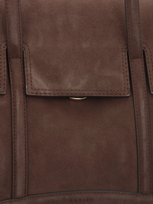 Large The Chancery Flapover Coffee Suede Shoulder Bag