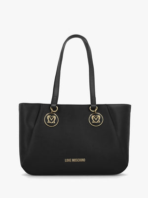 Double Heart Logo Nero Shopper Bag