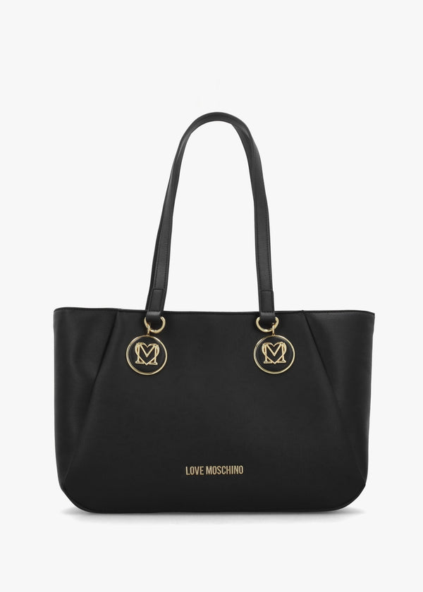 Double Heart Logo Nero Shopper Bag