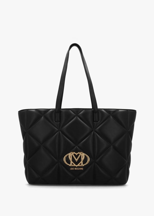 Heart Logo Quilted Pillow Nero Shopper Bag
