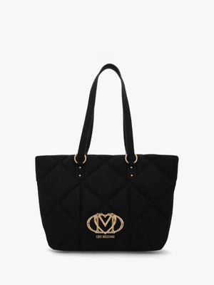 Heart Logo Quilted Pillow Velour Nero Shopper Bag