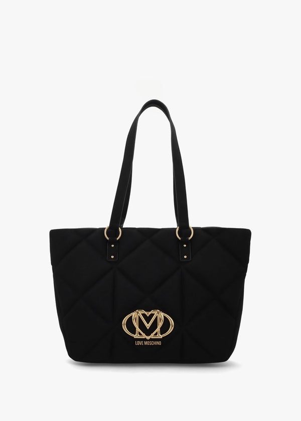 Heart Logo Quilted Pillow Velour Nero Shopper Bag