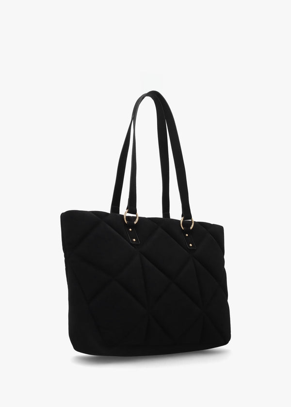 Heart Logo Quilted Pillow Velour Nero Shopper Bag