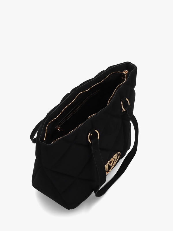 Heart Logo Quilted Pillow Velour Nero Shopper Bag