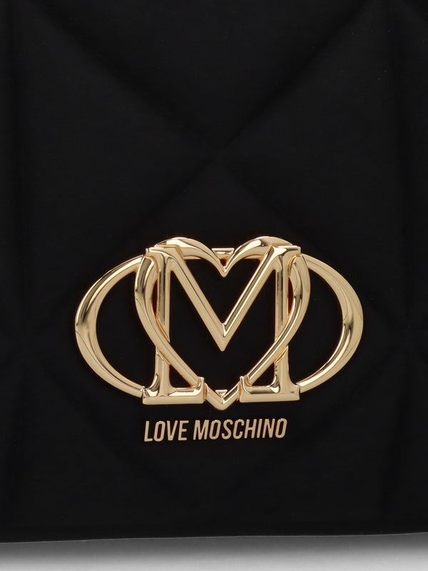 Heart Logo Quilted Pillow Velour Nero Shopper Bag