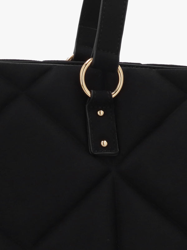 Heart Logo Quilted Pillow Velour Nero Shopper Bag