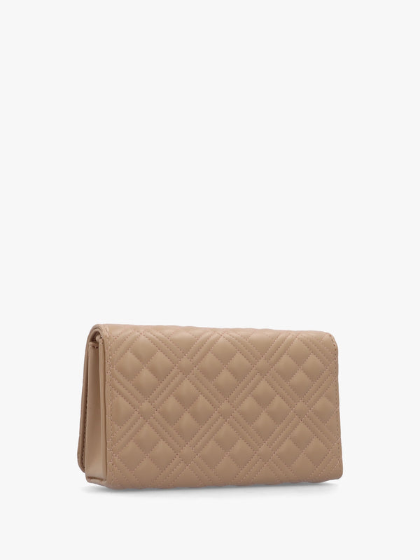 Diamond Quilt Flapover Beige Cross-Body Bag