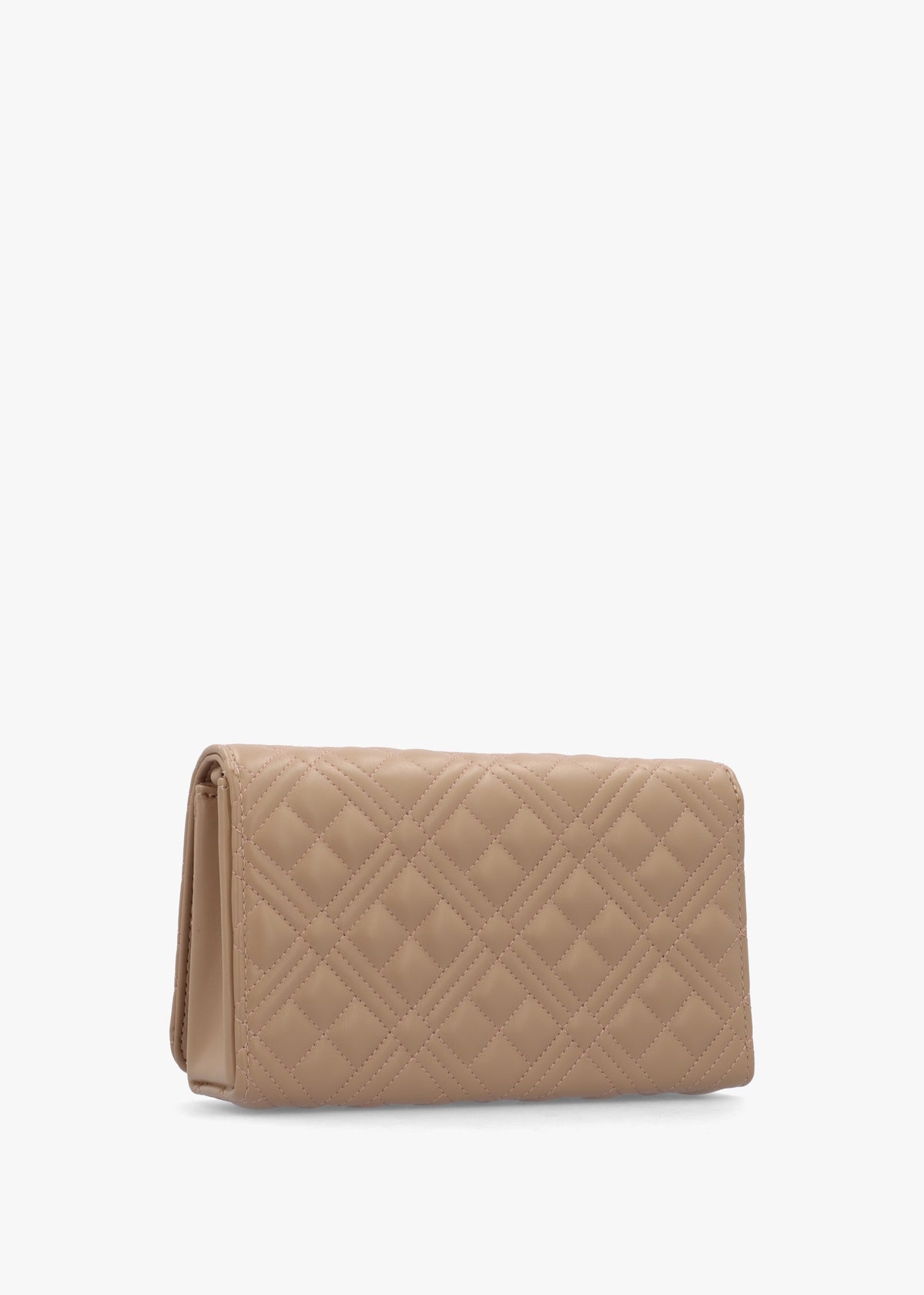 Diamond Quilt Flapover Beige Cross-Body Bag