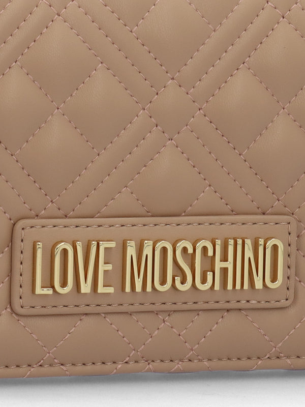 Diamond Quilt Flapover Beige Cross-Body Bag