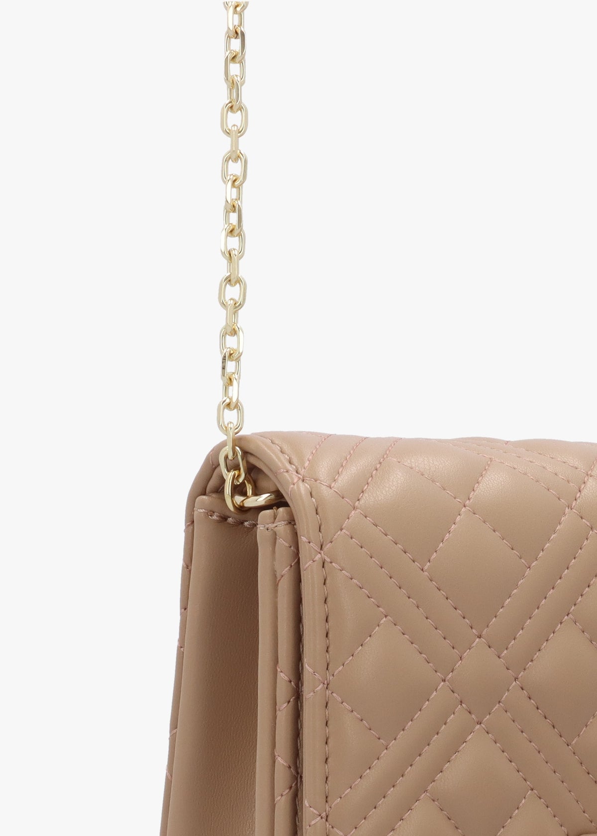Diamond Quilt Flapover Beige Cross-Body Bag