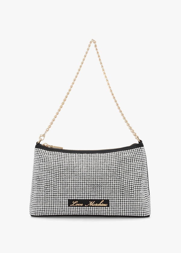 Diamante Overlay Black & Silver Shoulder Bag