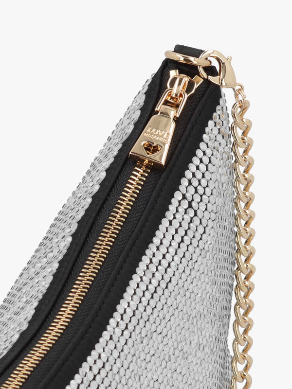 Diamante Overlay Black & Silver Shoulder Bag