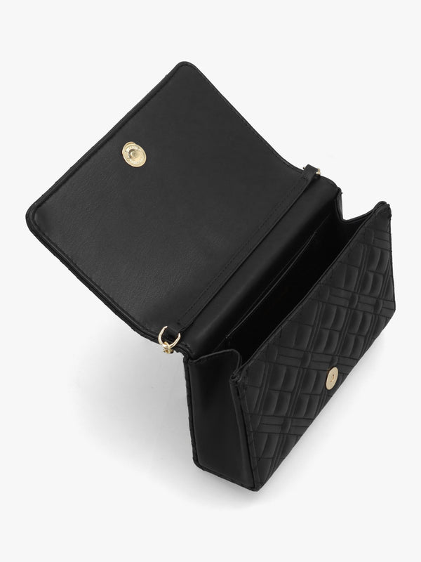 Diamond Quilt Flapover Nero Cross-Body Bag