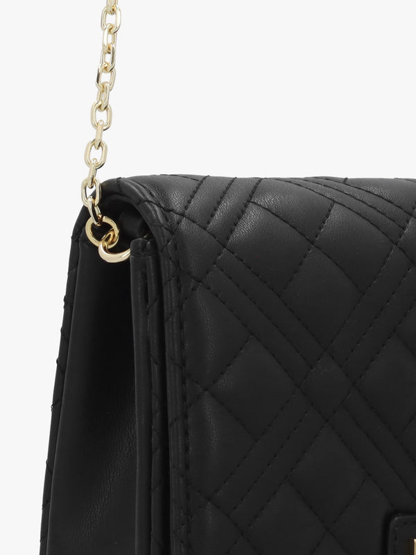 Diamond Quilt Flapover Nero Cross-Body Bag