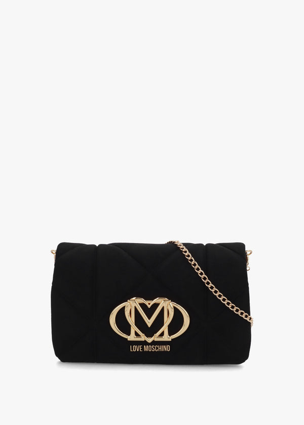 Heart Logo Quilted Pillow Velour Nero Cross-Body Bag