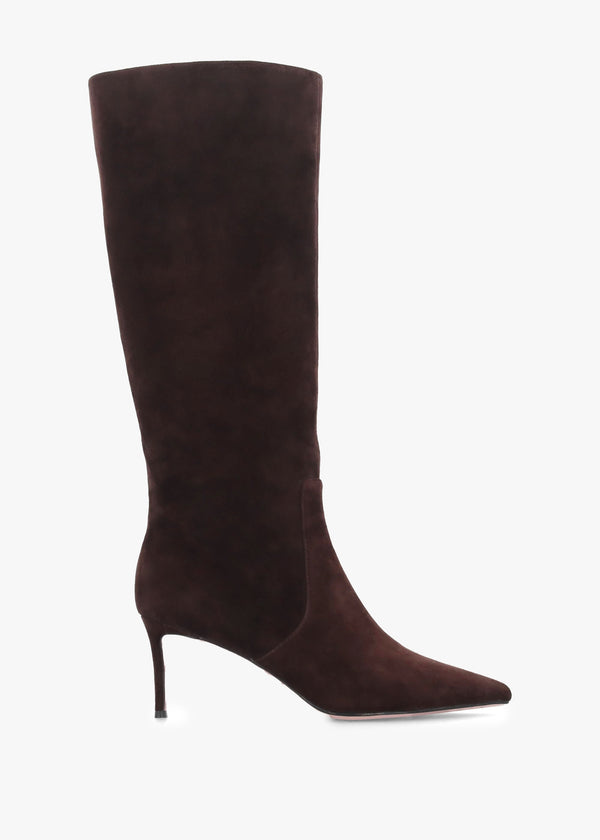 Saffia Brown Suede Slim Heel Knee Boots
