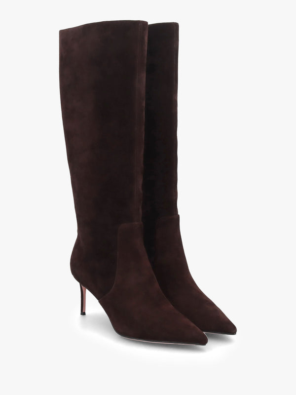 Saffia Brown Suede Slim Heel Knee Boots