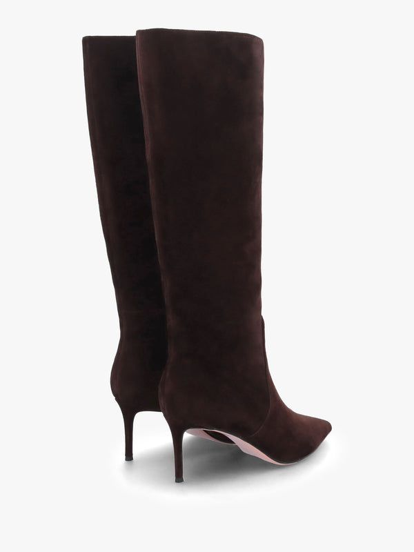 Saffia Brown Suede Slim Heel Knee Boots