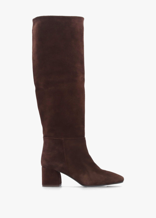 Lala Brown Suede Mid-Block Heel Knee Boots