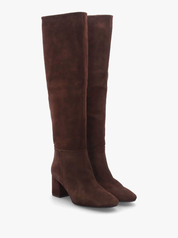 Lala Brown Suede Mid-Block Heel Knee Boots