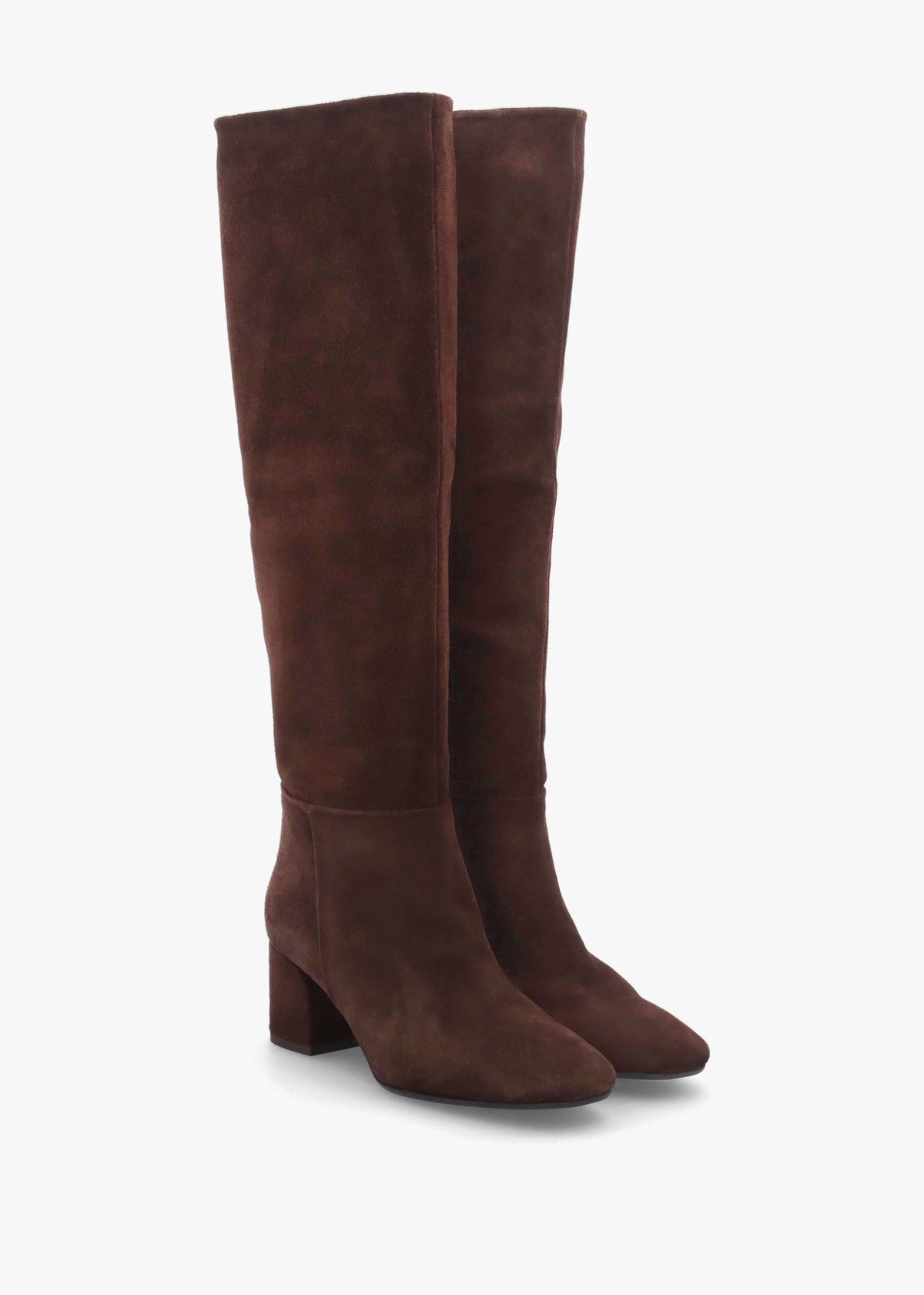 Lala Brown Suede Mid-Block Heel Knee Boots