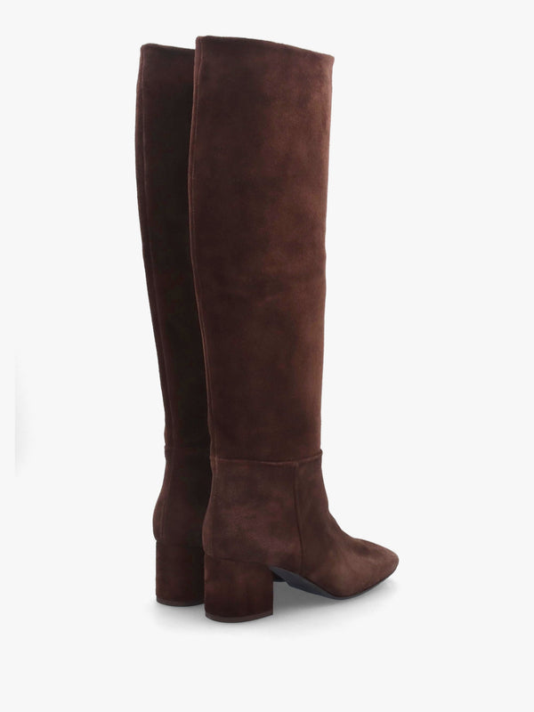Lala Brown Suede Mid-Block Heel Knee Boots