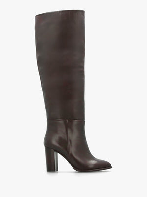 Lottie Brown Leather High Block Heel Knee Boots