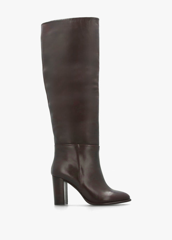 Lottie Brown Leather High Block Heel Knee Boots