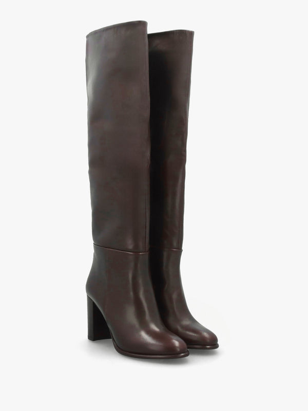 Lottie Brown Leather High Block Heel Knee Boots