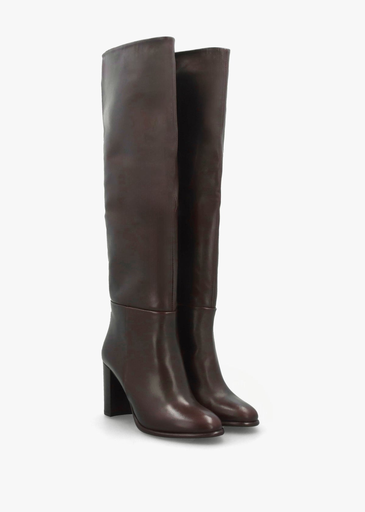 Lottie Brown Leather High Block Heel Knee Boots