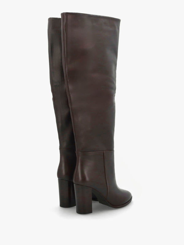 Lottie Brown Leather High Block Heel Knee Boots