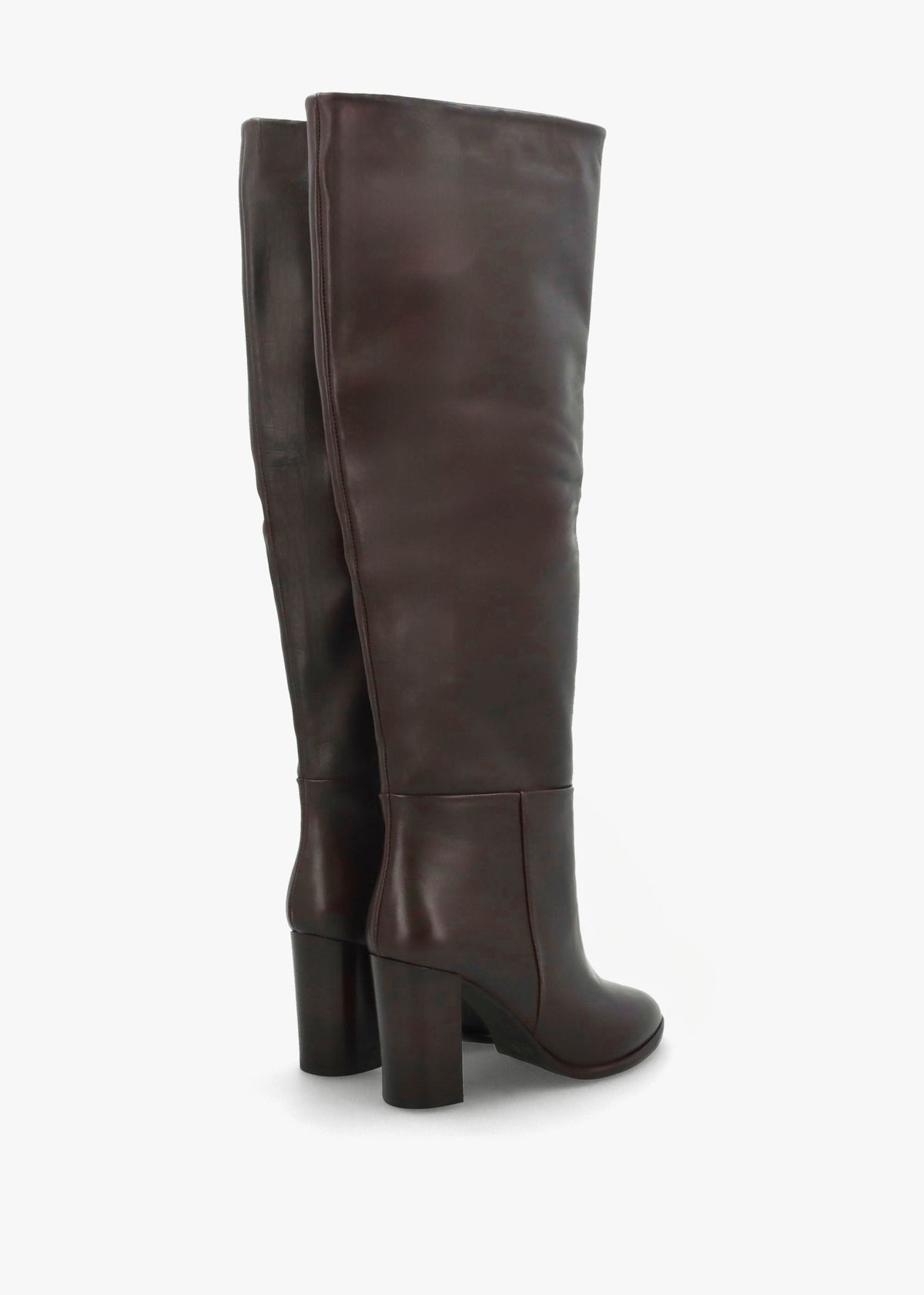 Lottie Brown Leather High Block Heel Knee Boots