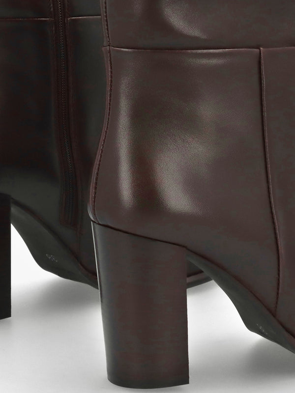 Lottie Brown Leather High Block Heel Knee Boots