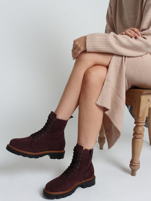 Lissy Burgundy Suede Lace Up Ankle Boots