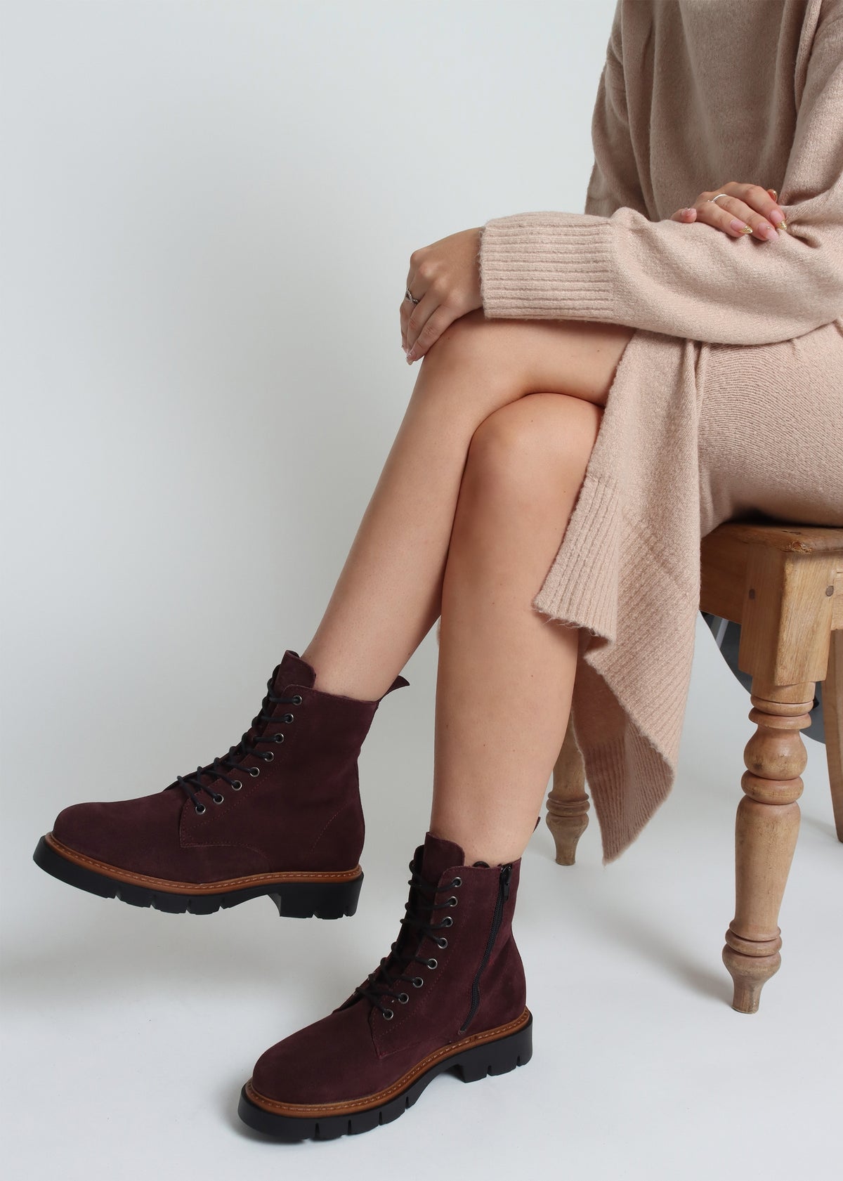 Lissy Burgundy Suede Lace Up Ankle Boots