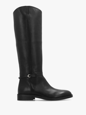 Neve Black Leather Ankle Strap Riding Boots
