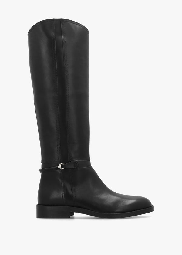Neve Black Leather Ankle Strap Riding Boots