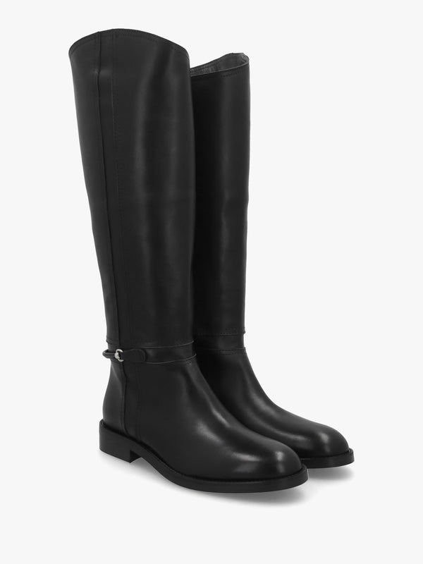 Neve Black Leather Ankle Strap Riding Boots