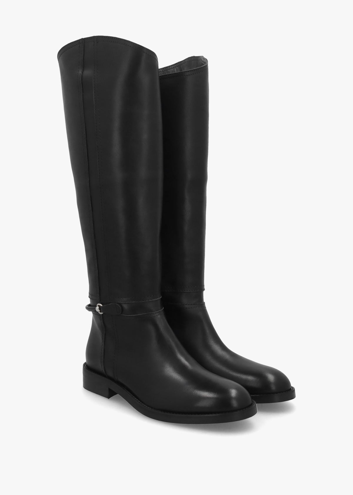 Neve Black Leather Ankle Strap Riding Boots
