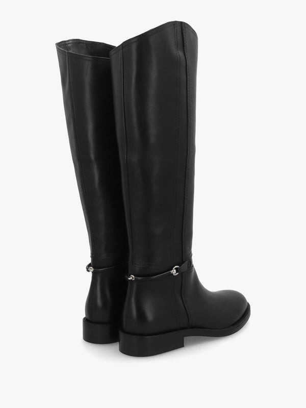 Neve Black Leather Ankle Strap Riding Boots