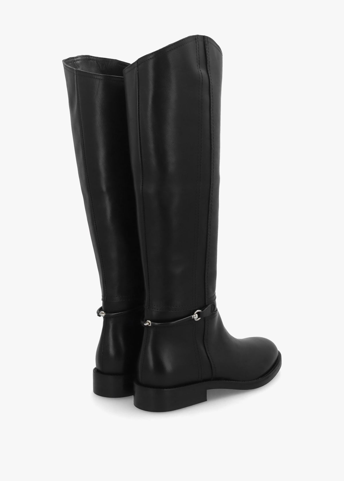 Neve Black Leather Ankle Strap Riding Boots