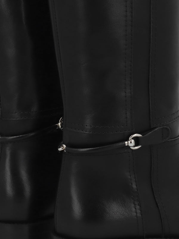Neve Black Leather Ankle Strap Riding Boots