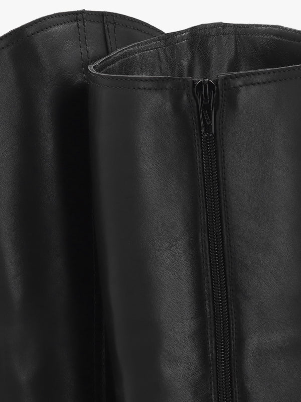 Neve Black Leather Ankle Strap Riding Boots