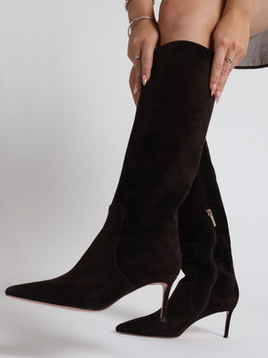 Saffia Brown Suede Slim Heel Knee Boots