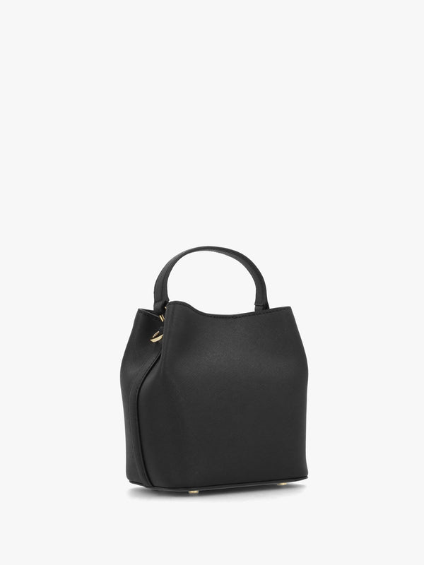 Small Crosshatch Reese Black Leather Bucket Bag
