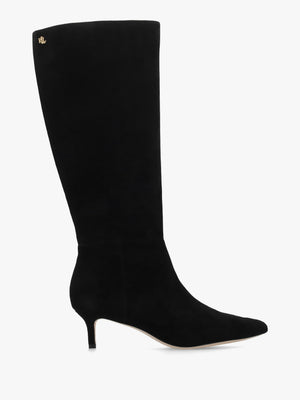 McKay Tall Black Suede Kitten Heeled Knee Boots