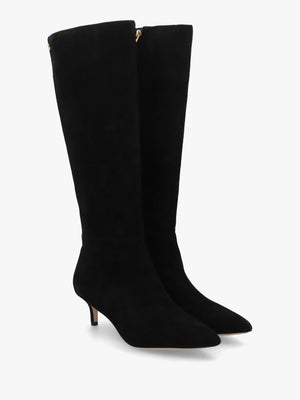 McKay Tall Black Suede Kitten Heeled Knee Boots
