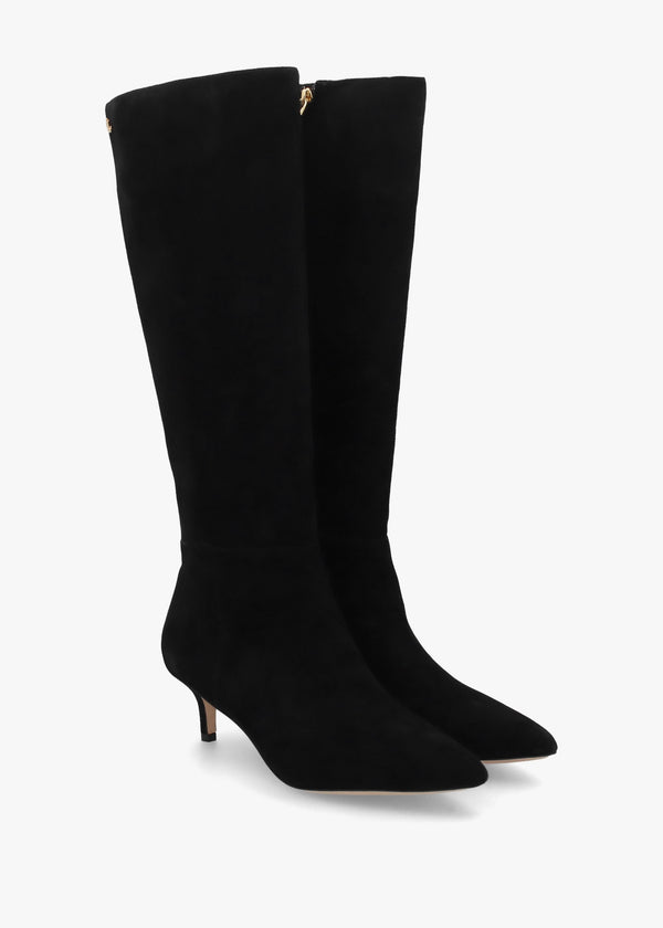 McKay Tall Black Suede Kitten Heeled Knee Boots