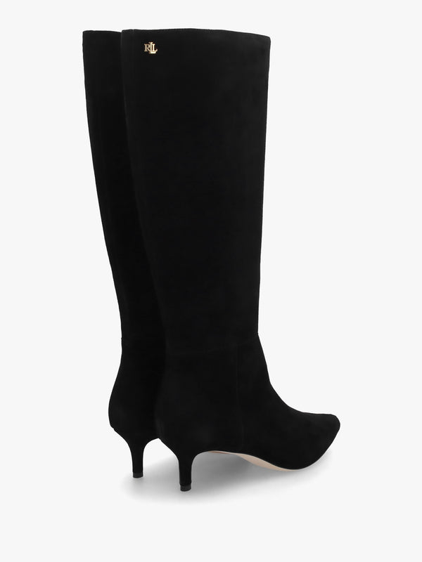 McKay Tall Black Suede Kitten Heeled Knee Boots